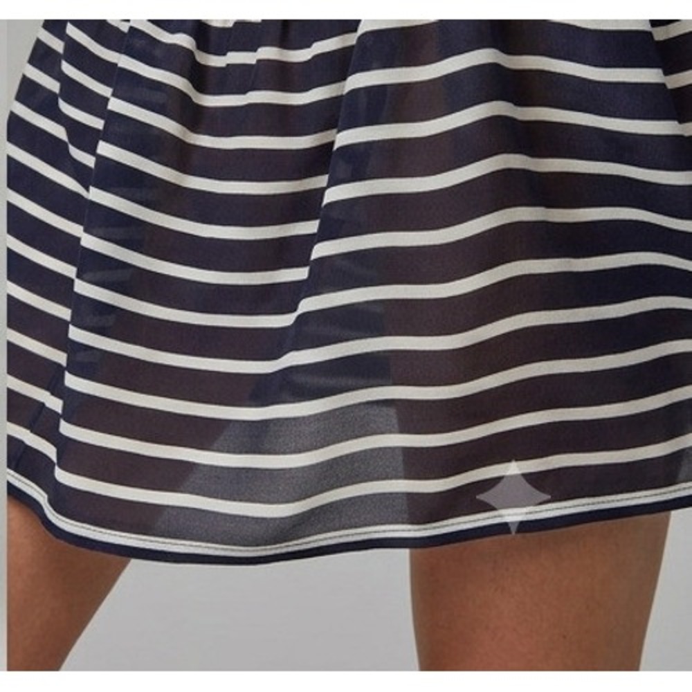 J.Crew 100% Silk Drop Waist Mini Dress Sheer Navy‎ Blue White Striped Womens L - Picture 5 of 11